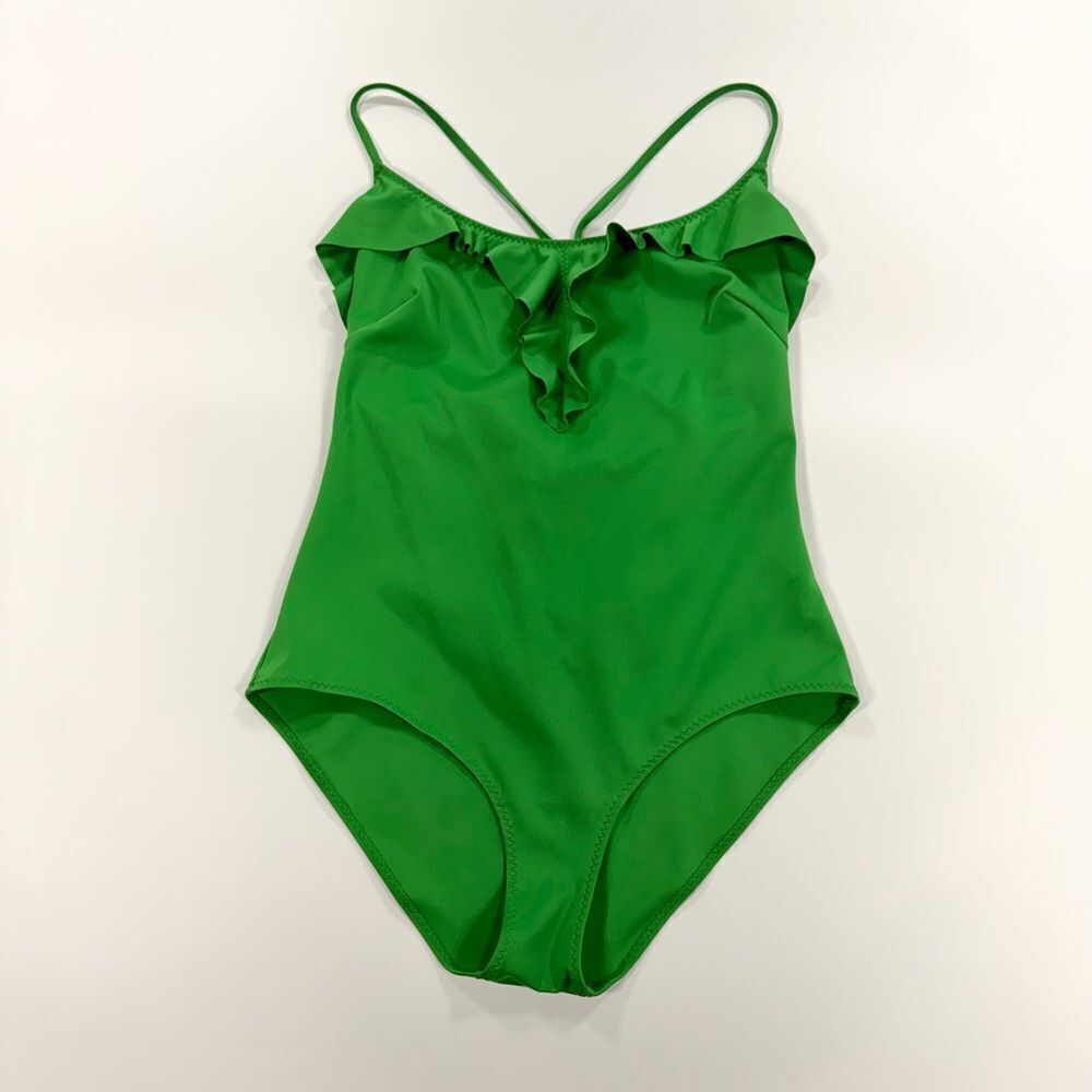 & Other Stories Kelly Green Ruffle One-Piece Swimsuit with Crisscross Straps 12